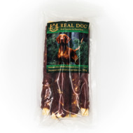 REAL DOG SNACKS žaliaminės odos ritinys su antiena, 500 g 
