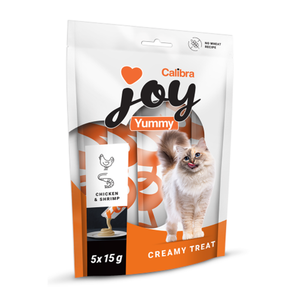 CALIBRA Joy Cat Yummy kreminis skanėstas katėms su vištiena ir krevetėmis, 5 x 15 g