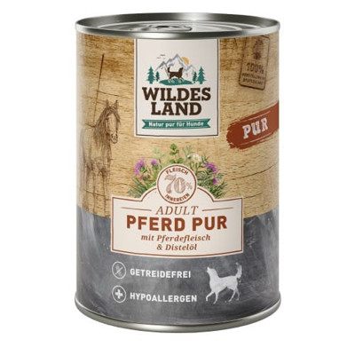 WILDES LAND horse&safflower oil konservuotas begrūdis pašaras suaugusiems alergiškiems šunims su arkliena, 400 g