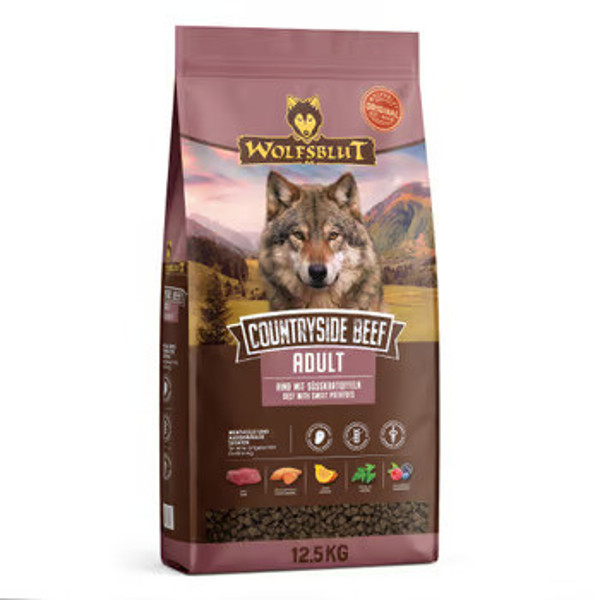WOLFSBLUT Countryside Beef sausas pašaras saugusiems šunims su jautiena ir batatais, 12,5 kg