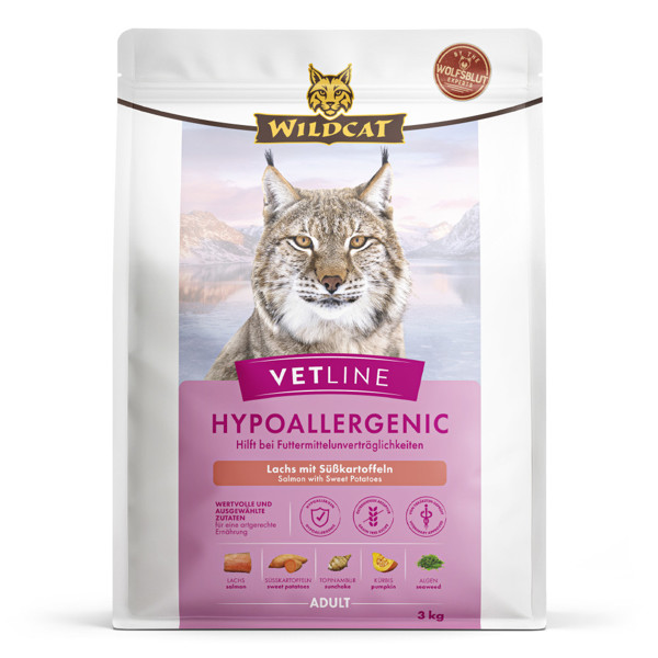 WILDCAT VetLine Hypoallergenic dietinis pašaras suaugusioms alergiškoms katėms, 3 kg