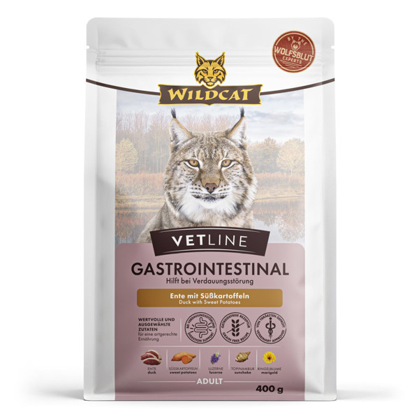WILDCAT VetLine Gastrointestinal dietinis pašaras suaugusioms katėms žarnyno sutrikimams, 400 g