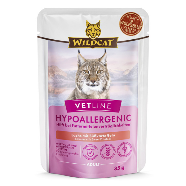 WILDCAT VetLine Hypoallergenic dietinis pašaras suaugusioms alergiškoms katėms, 85 g