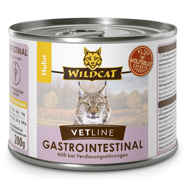 WILDCAT VetLine Gastrointestinal Chicken dietinis pašaras katėms esant žarnyno sutrikimams, 200 g