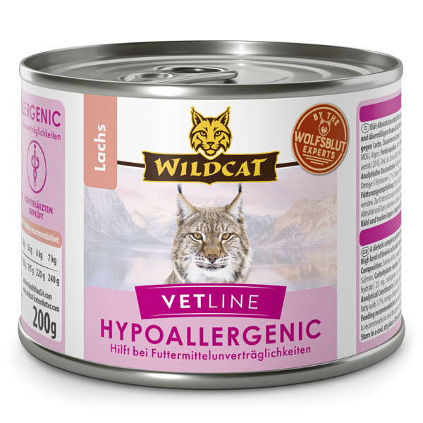 WILDCAT VetLine Hypoallergenic dietinis pašaras suaugusioms alergiškoms katėms, 200 g