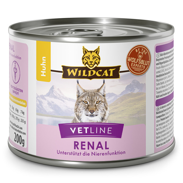 WILDCAT VetLine Renal Chicken dietinis pašaras suaugusioms katėms inkstų funkcijai, 200 g