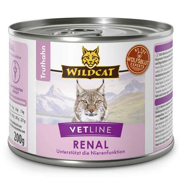 WILDCAT VetLine Renal Turkey dietinis pašaras suaugusioms katėms inkstų funkcijai, 200 g